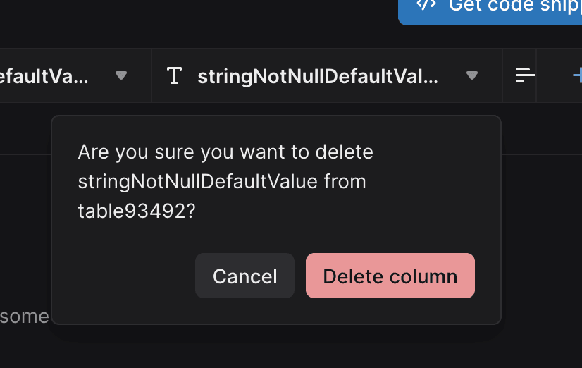 Table delete confirmation